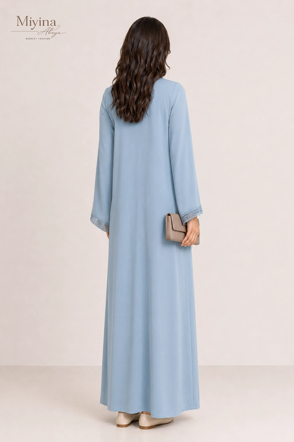 Flowing V-Neck Modest Cardigan with Lace Trim4
