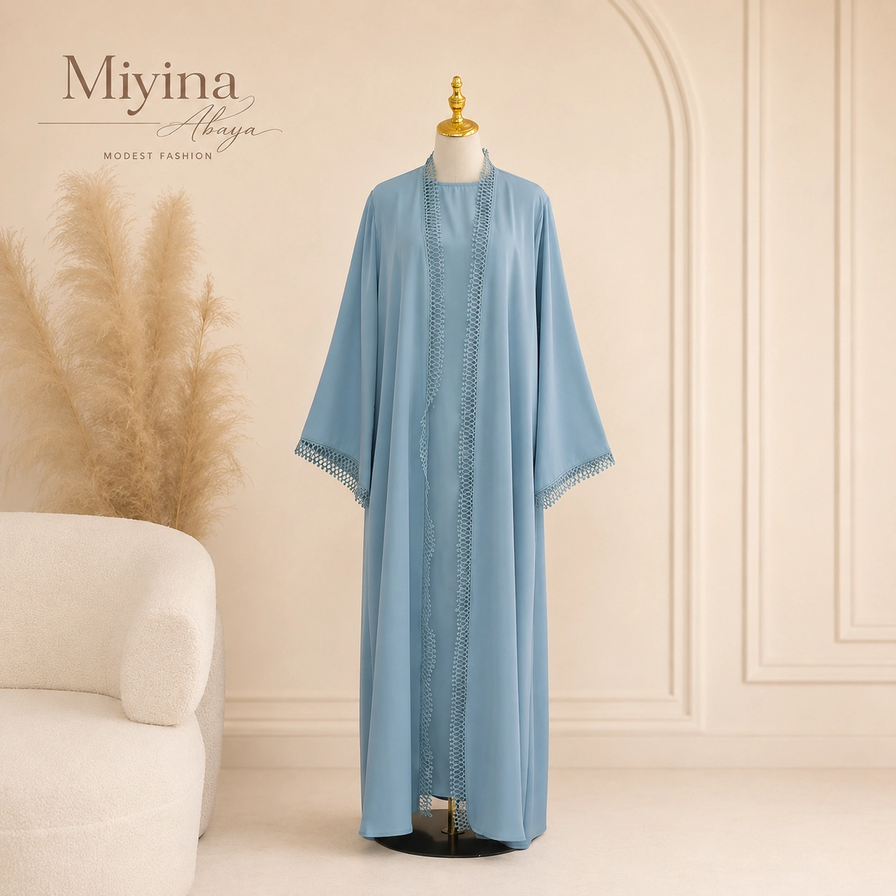 Flowing V-Neck Modest Cardigan with Lace Trim7