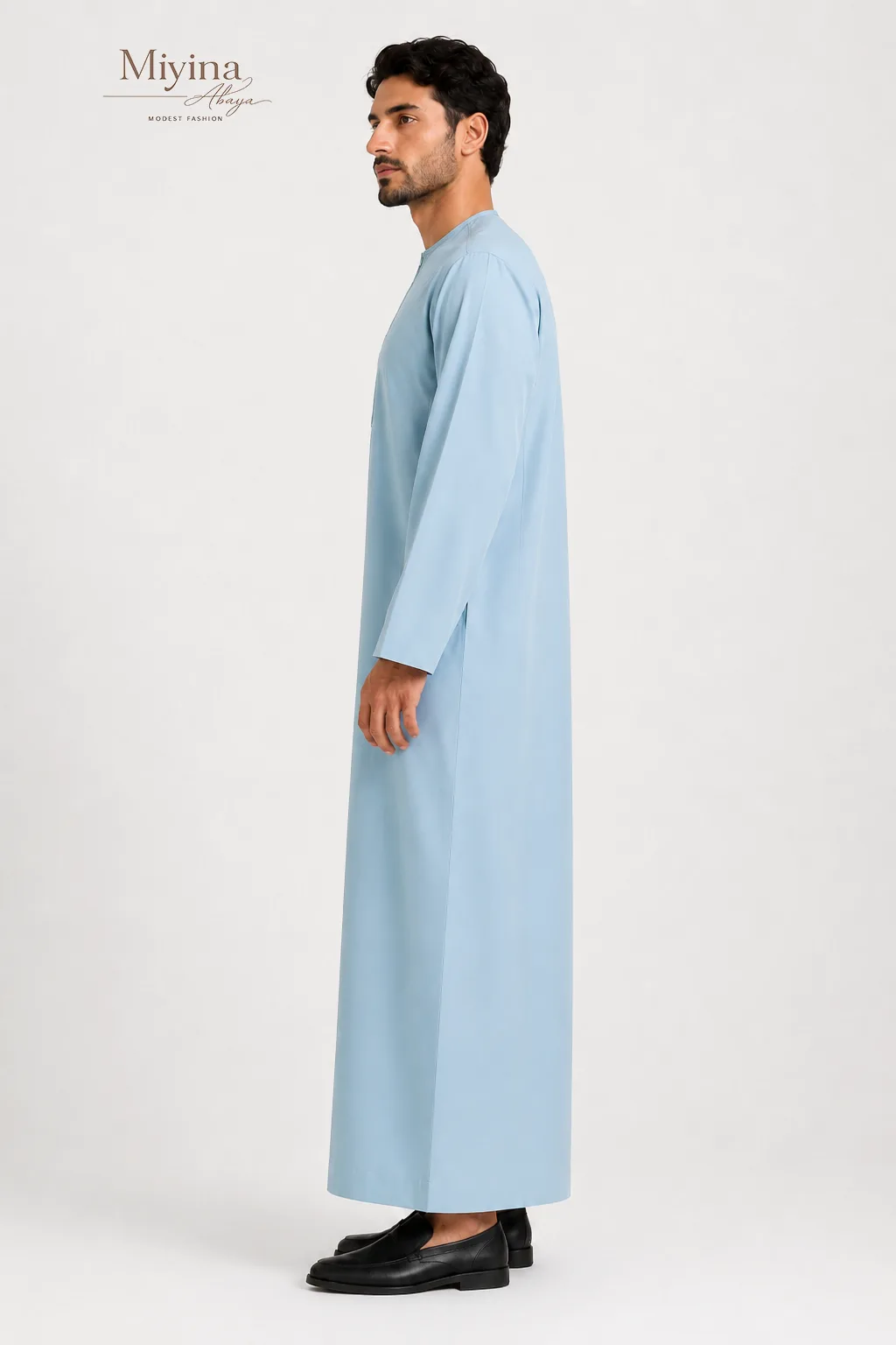 Miyina Bulk Buy Aqua Blue Omani Thobe Understated Style Refined Embroidered Details Manufacturer-sku2
