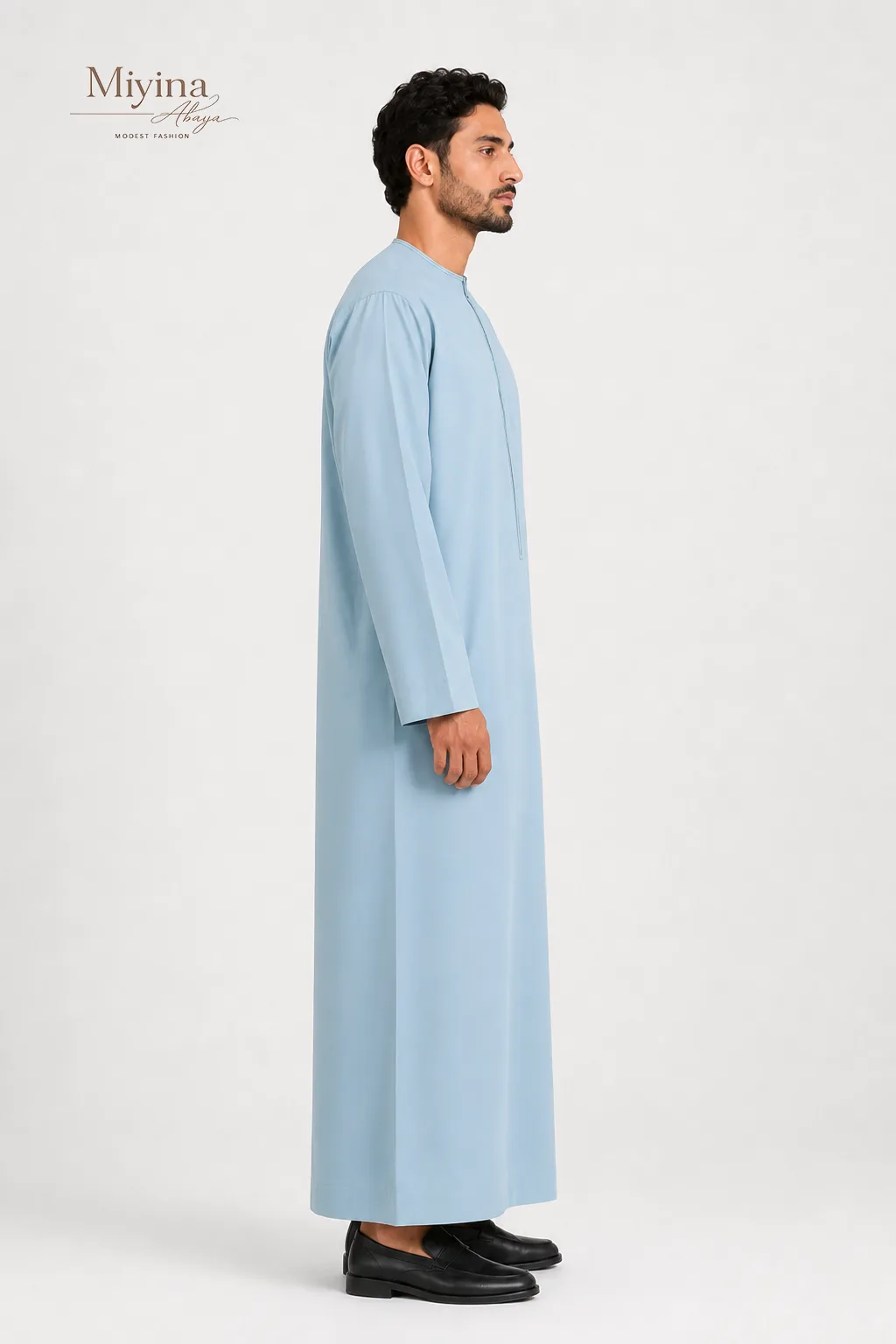 Miyina Bulk Buy Aqua Blue Omani Thobe Understated Style Refined Embroidered Details Manufacturer sku3