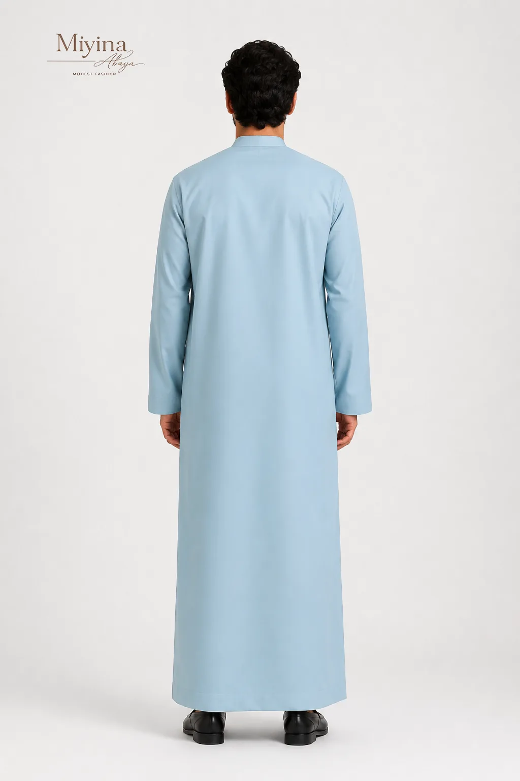 Miyina Bulk Buy Aqua Blue Omani Thobe Understated Style Refined Embroidered Details Manufacturer sku4