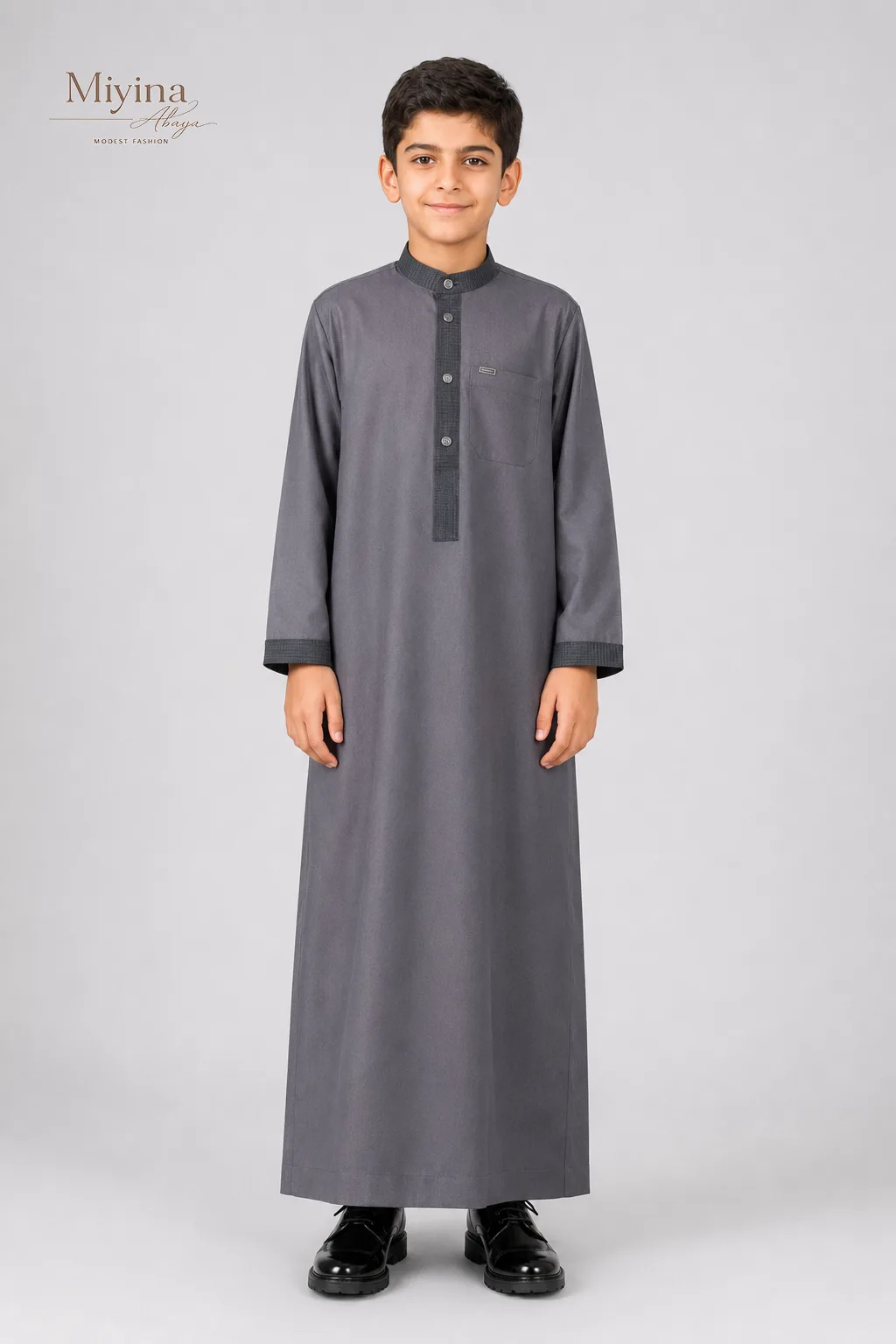 Miyina Bulk Buy Kids Thobe Gray Polyester 76% Viscose 24% Medium Fabric Weight 240 GSM Manufacturer-sku1