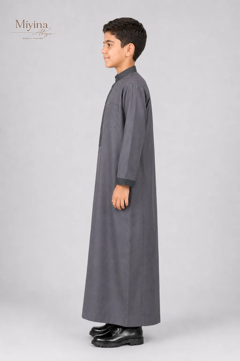 Miyina Bulk Buy Kids Thobe Gray Polyester 76% Viscose 24% Medium Fabric Weight 240 GSM Manufacturer-sku2