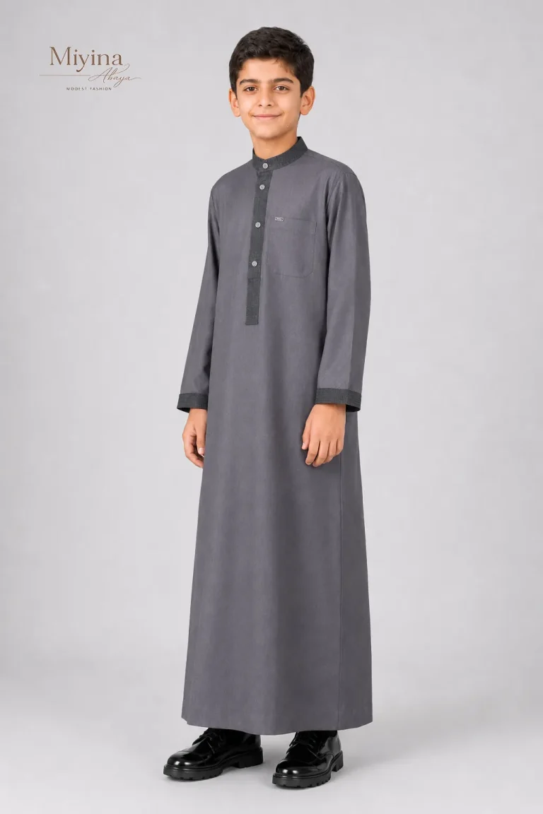 Miyina Bulk Buy Kids Thobe Gray Polyester 76% Viscose 24% Medium Fabric Weight 240 GSM Manufacturer-sku5
