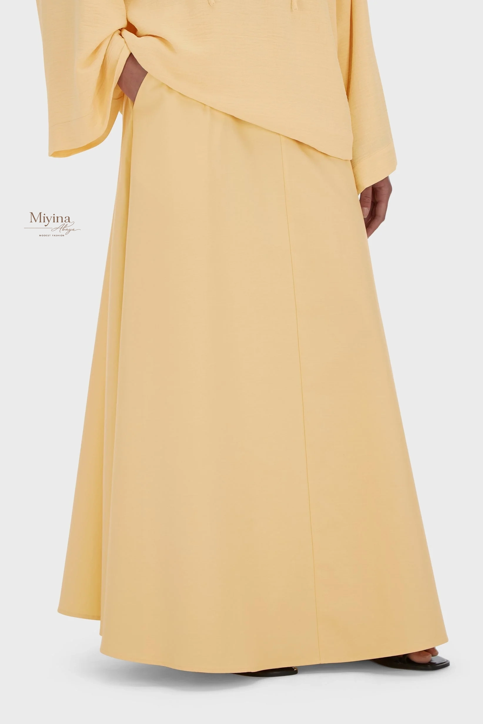 Miyina Bulk Buy Summer Skirt Sunset Yellow High-Waisted A-Line Design Structured Waistband Abaya Manufacturer