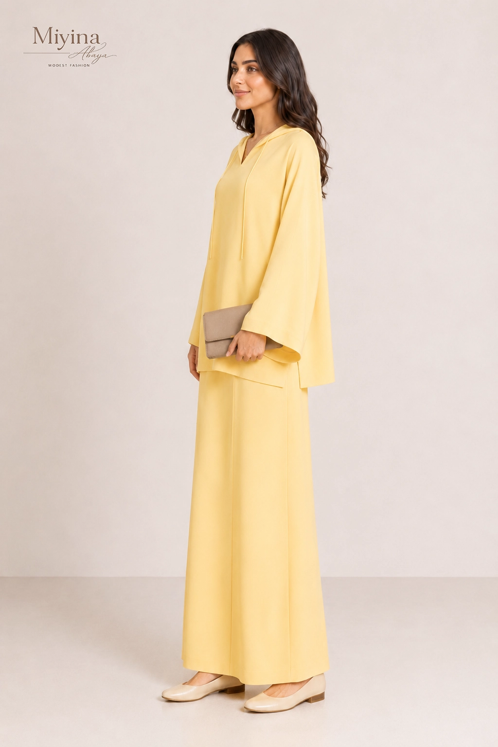 Miyina Bulk Buy Summer Skirt Sunset Yellow High-Waisted A-Line Design Structured Waistband Abaya Manufacturer