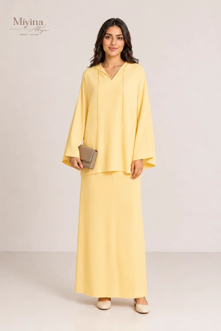 Miyina Bulk Buy Summer Skirt Sunset Yellow High-Waisted A-Line Design Structured Waistband Abaya Manufacturer
