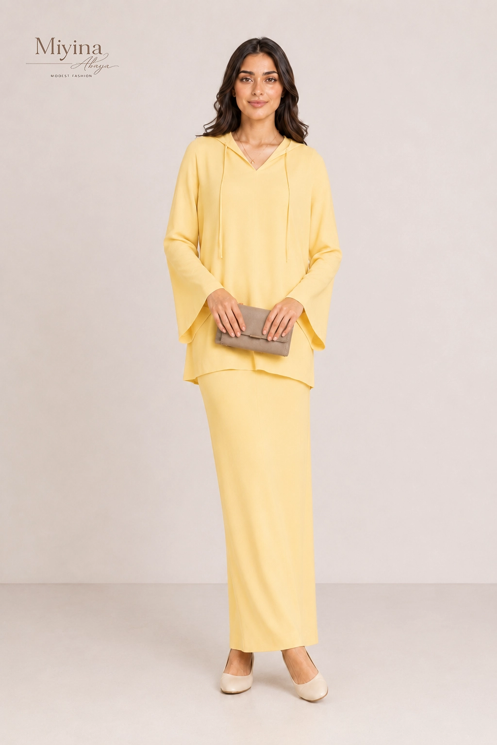 Miyina Bulk Buy Summer Skirt Sunset Yellow High-Waisted A-Line Design Structured Waistband Abaya Manufacturer