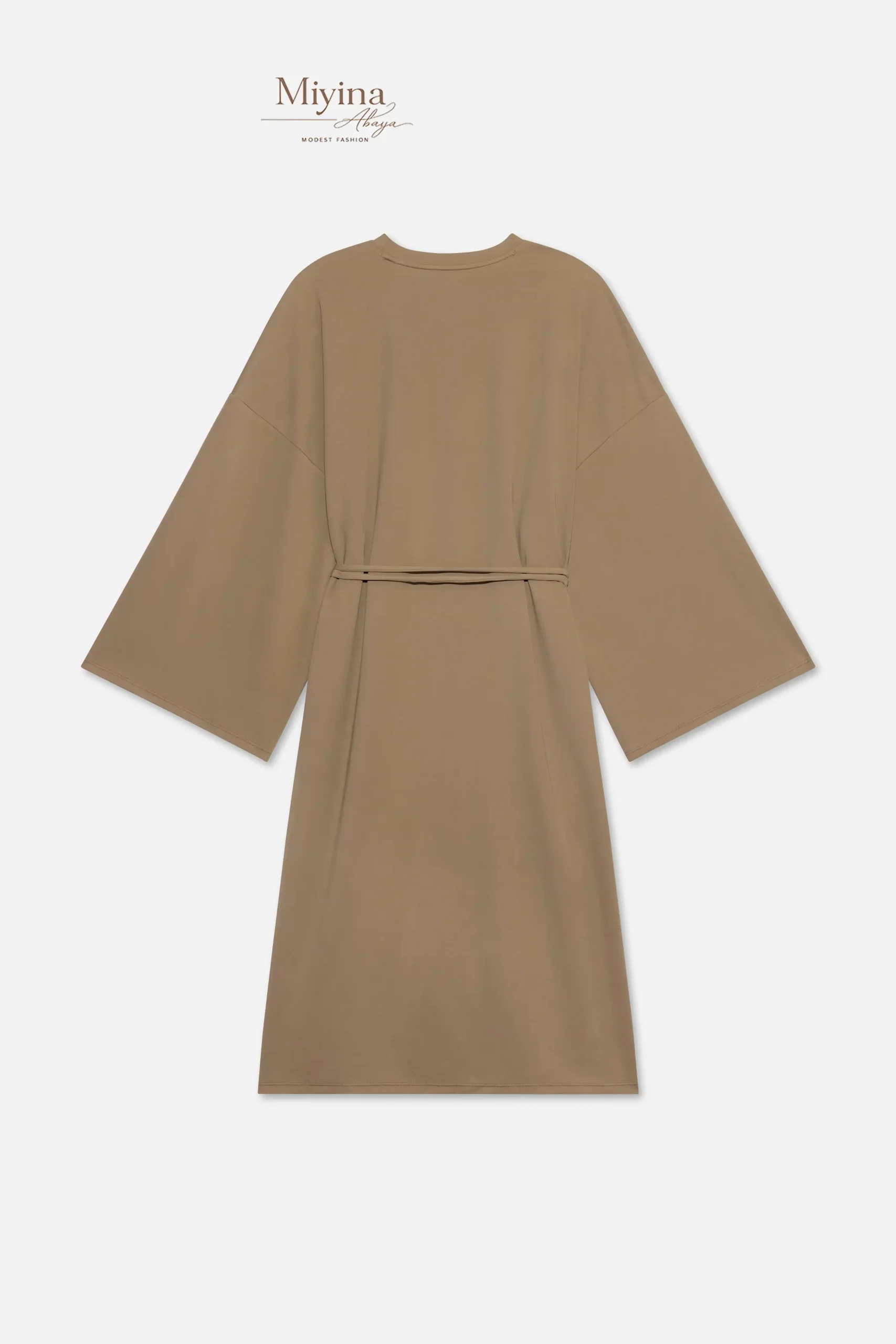 Miyina Bulk Buy T-Shirt Swim Dress Brown Clay Knee-Long Dress Designed With Wide Sleeves And A Cord-Tie Option Abaya Manufacturer
