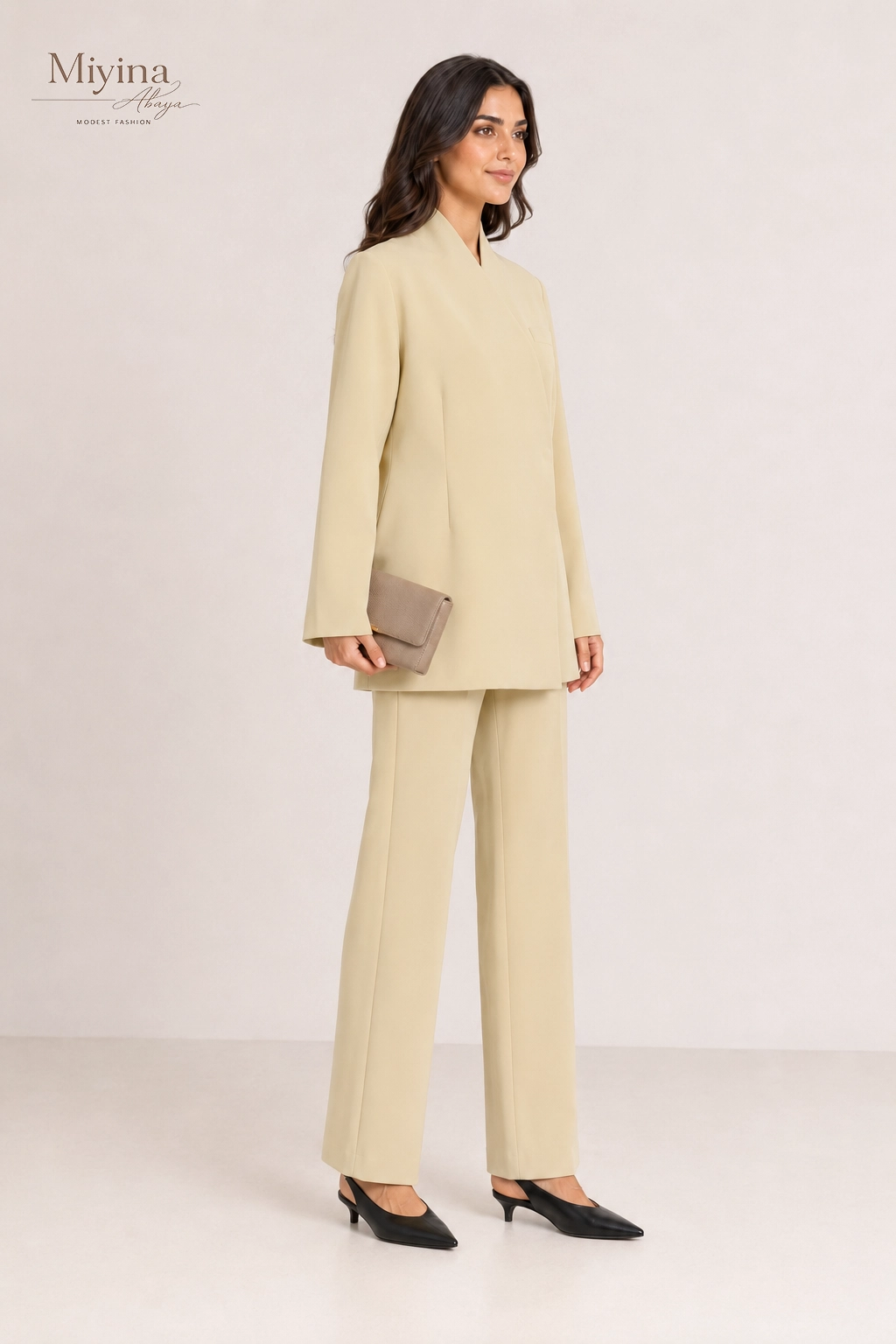 Miyina Bulk Buy Tailored Oversized Blazer Desert Clay Structured Wrap-Front Design Elongated Shape Abaya Manufacturer