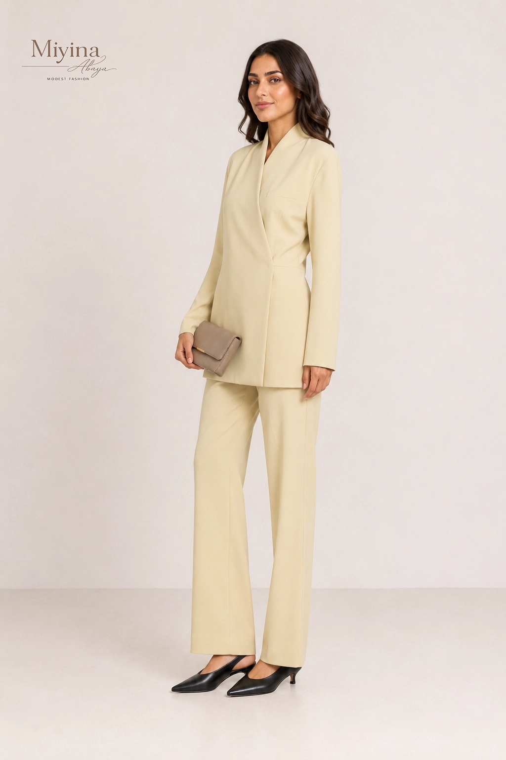Miyina Bulk Buy Tailored Oversized Blazer Desert Clay Structured Wrap-Front Design Elongated Shape Abaya Manufacturer