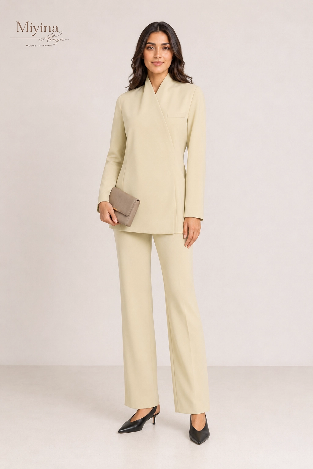 Miyina Bulk Buy Tailored Oversized Blazer Desert Clay Structured Wrap-Front Design Elongated Shape Abaya Manufacturer
