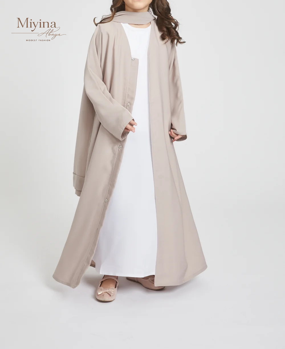 Miyina Custom OEMODM - Junior Girls Open Abaya Set Natural Premium Nidha Fabric Wholesale Direct Factory Low MOQ-sku1