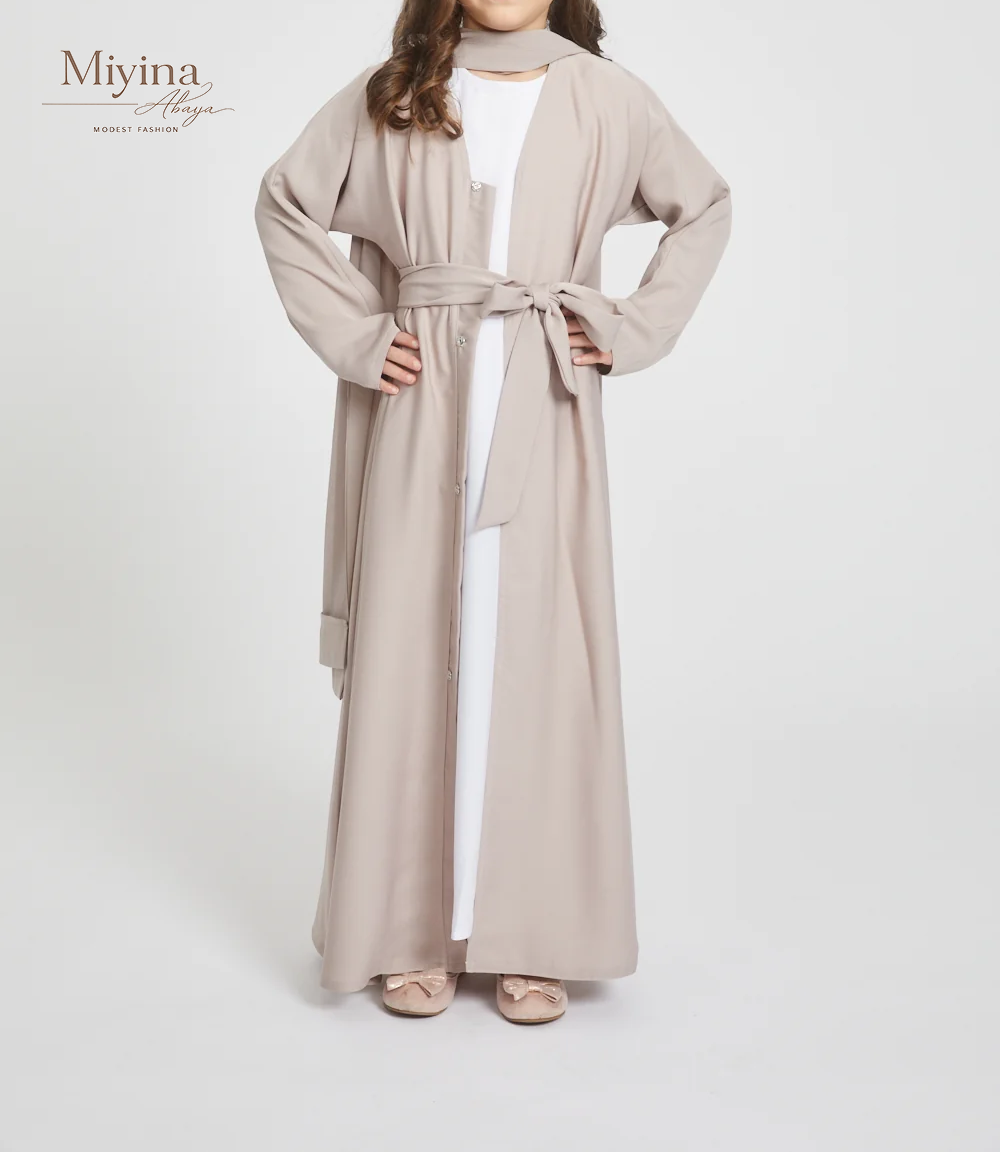 Miyina Custom OEMODM - Junior Girls Open Abaya Set Natural Premium Nidha Fabric Wholesale Direct Factory Low MOQ-sku2