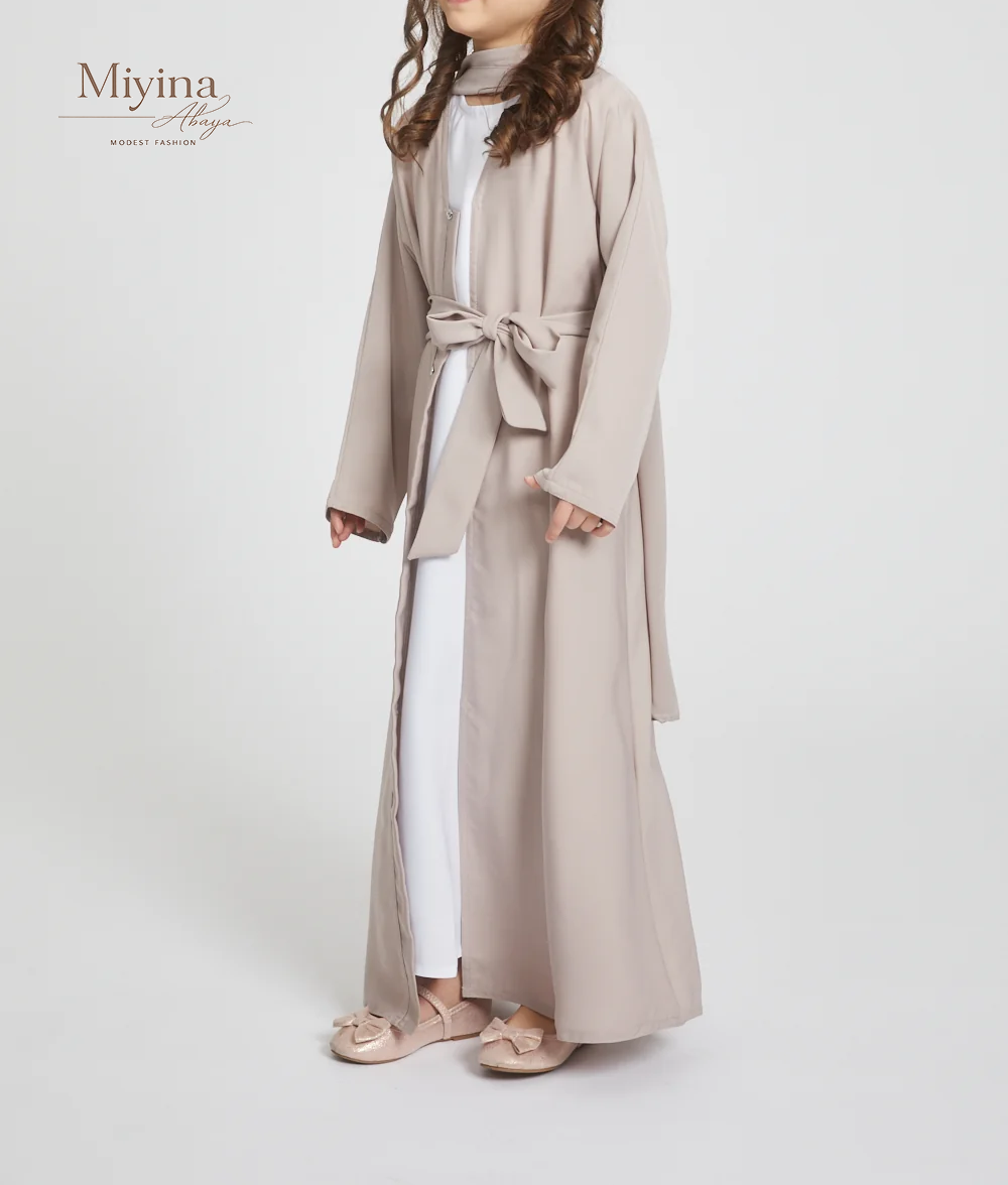 Miyina Custom OEMODM - Junior Girls Open Abaya Set Natural Premium Nidha Fabric Wholesale Direct Factory Low MOQ-sku3