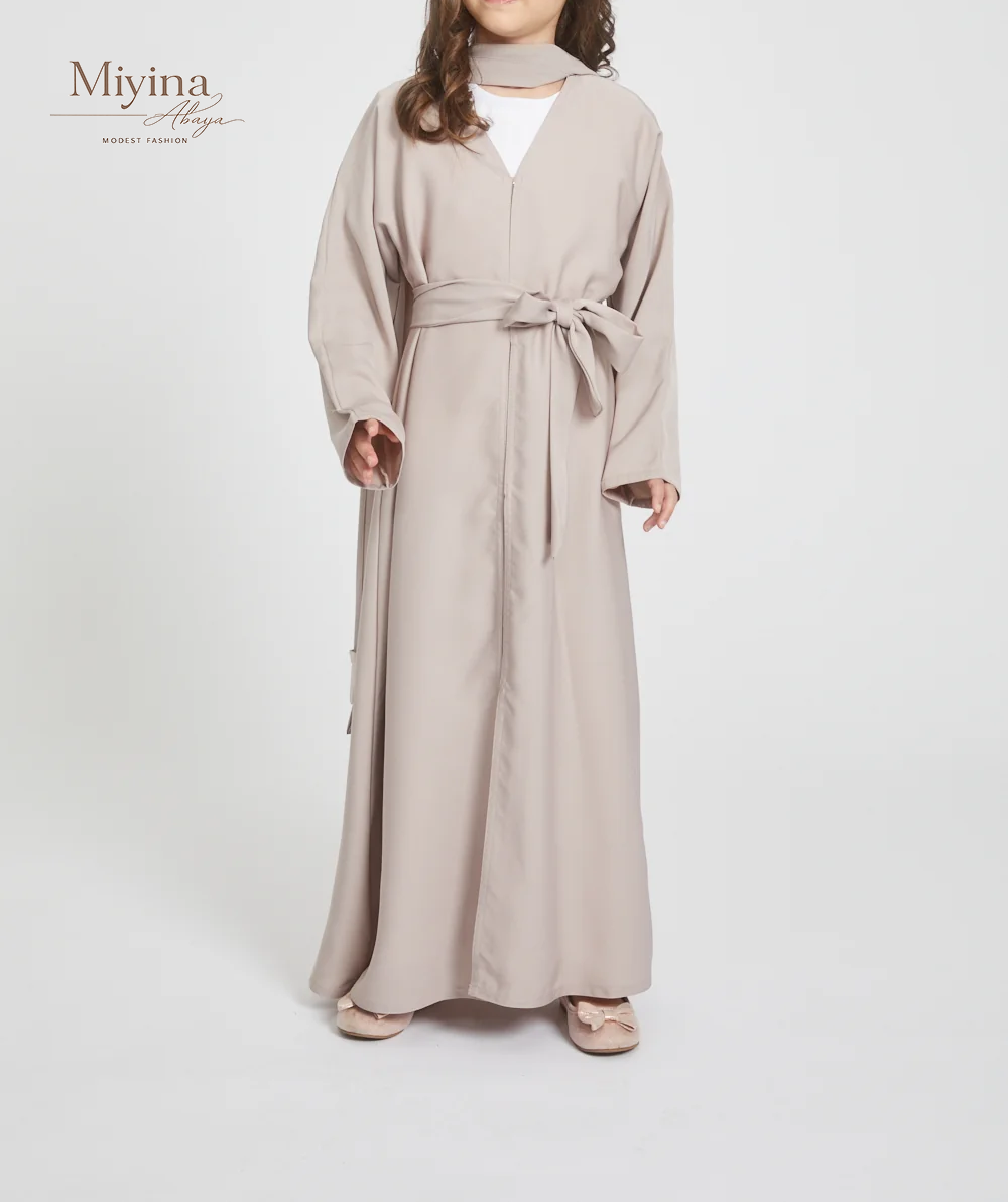 Miyina Custom OEMODM - Junior Girls Open Abaya Set Natural Premium Nidha Fabric Wholesale Direct Factory Low MOQ-sku4