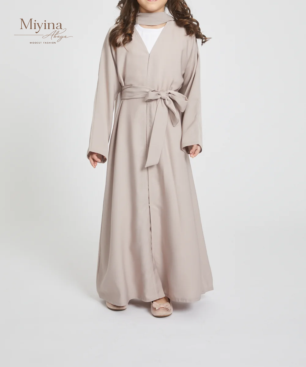 Miyina Custom OEMODM - Junior Girls Open Abaya Set Natural Premium Nidha Fabric Wholesale Direct Factory Low MOQ-sku5