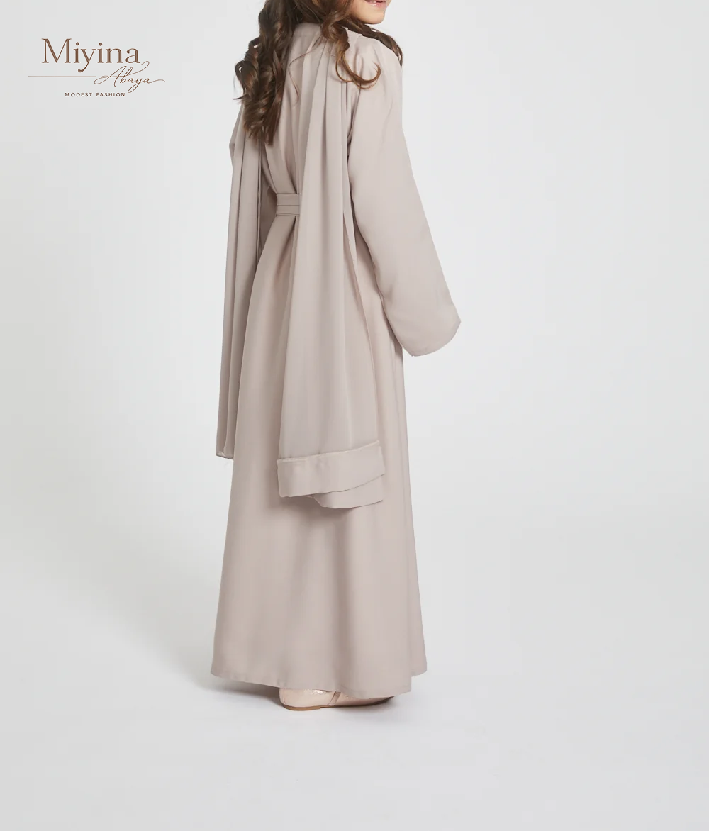 Miyina Custom OEMODM - Junior Girls Open Abaya Set Natural Premium Nidha Fabric Wholesale Direct Factory Low MOQ-sku6