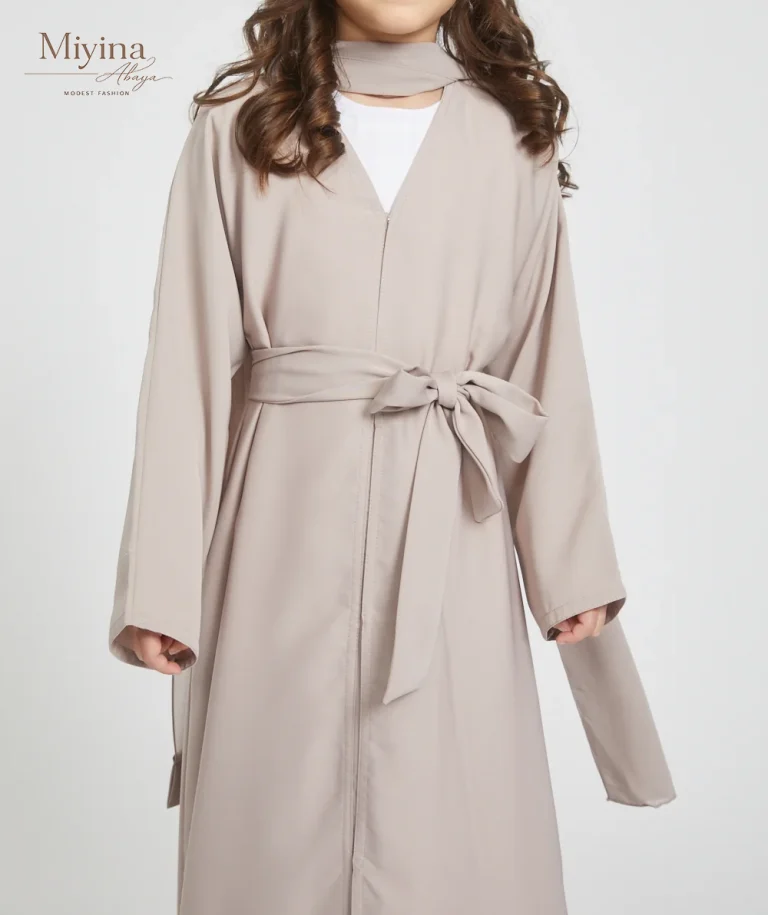 Miyina Custom OEMODM - Junior Girls Open Abaya Set Natural Premium Nidha Fabric Wholesale Direct Factory Low MOQ-sku7