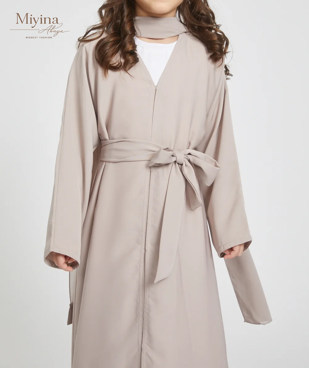 Miyina Custom OEMODM - Junior Girls Open Abaya Set Natural Premium Nidha Fabric Wholesale Direct Factory Low MOQ-sku7