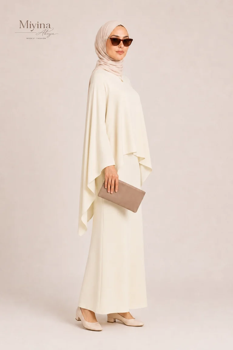 Miyina OEMODM Asymmetric Cape Blouse Sand Manufacturer Custom Asymmetric Front Long Back Flowy Silhouette Islamic Manufacturer