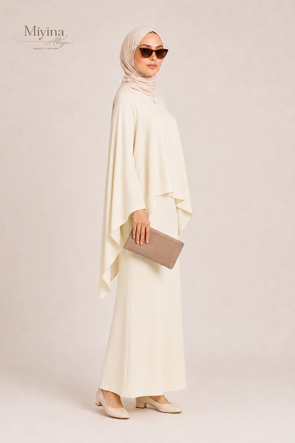 Miyina OEMODM Asymmetric Cape Blouse Sand Manufacturer Custom Asymmetric Front Long Back Flowy Silhouette Islamic Manufacturer