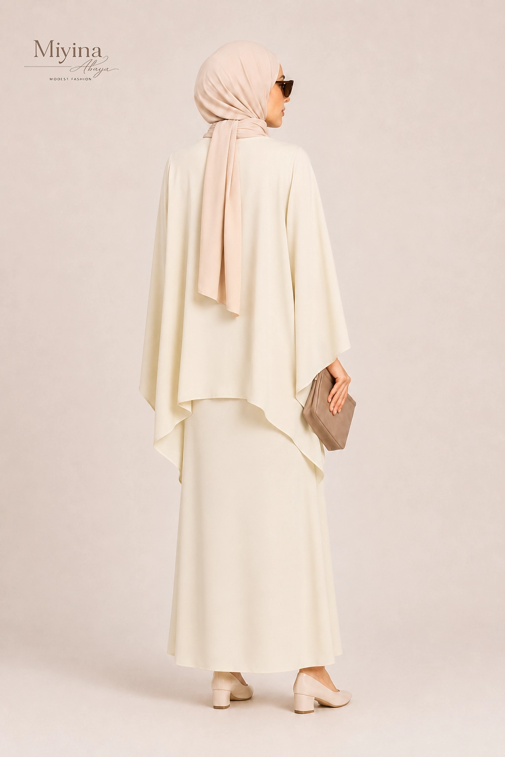 Miyina OEMODM Asymmetric Cape Blouse Sand Manufacturer Custom Asymmetric Front Long Back Flowy Silhouette Islamic Manufacturer
