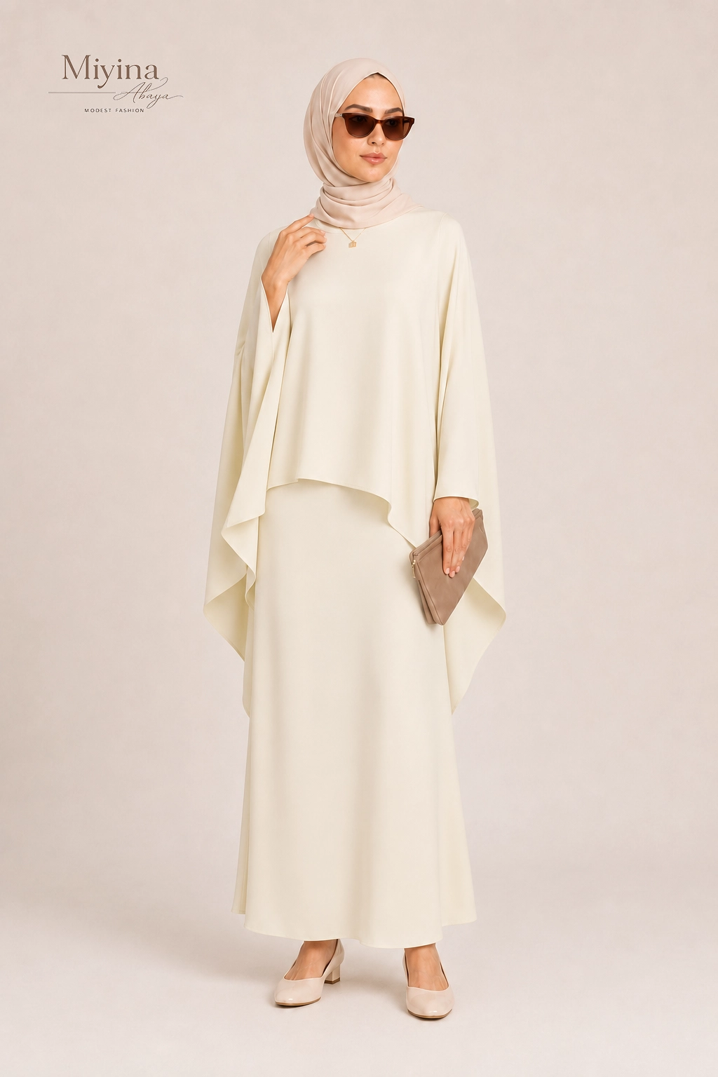 Miyina OEMODM Asymmetric Cape Blouse Sand Manufacturer Custom Asymmetric Front Long Back Flowy Silhouette Islamic Manufacturer