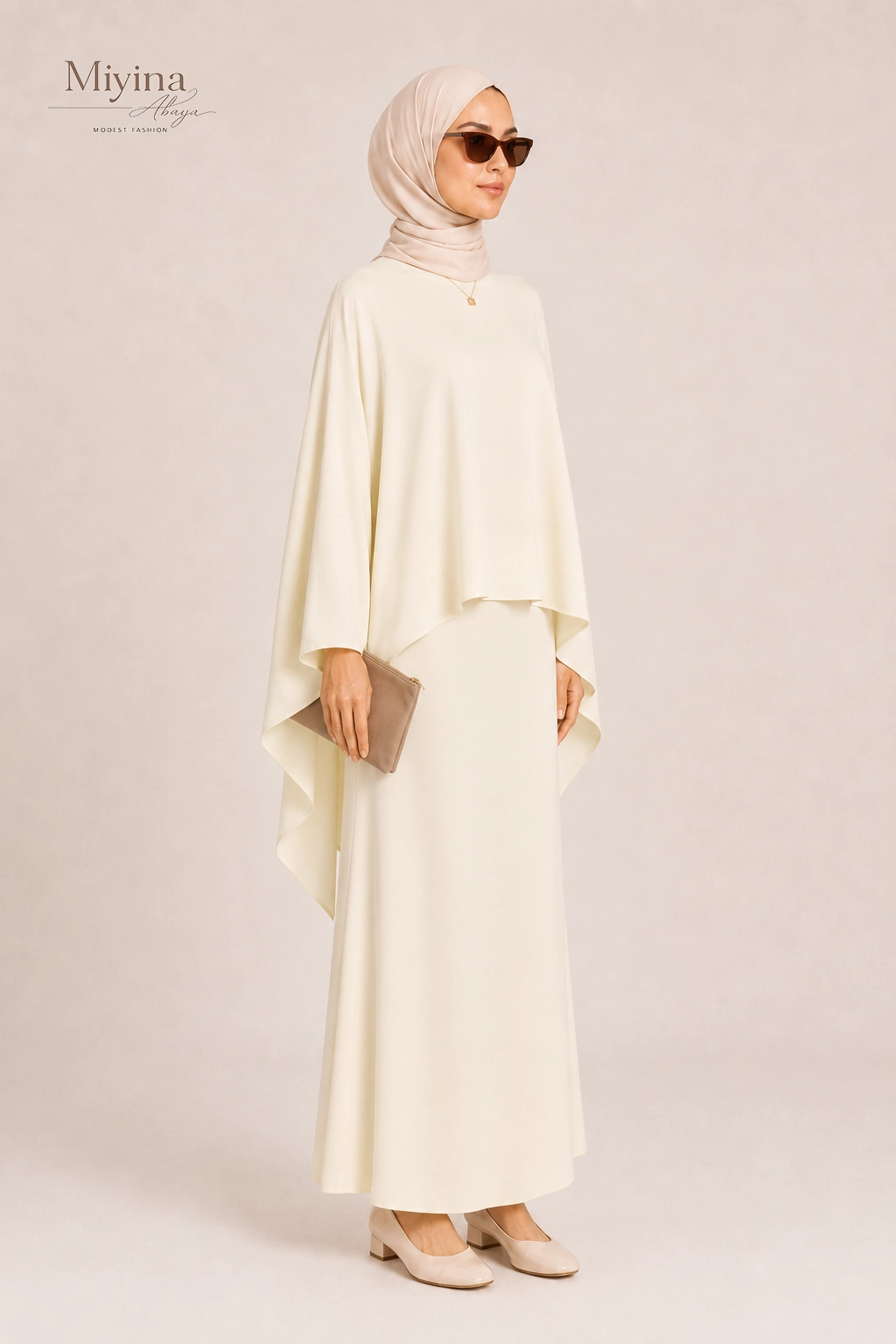 Miyina OEMODM Asymmetric Cape Blouse Sand Manufacturer Custom Asymmetric Front Long Back Flowy Silhouette Islamic Manufacturer