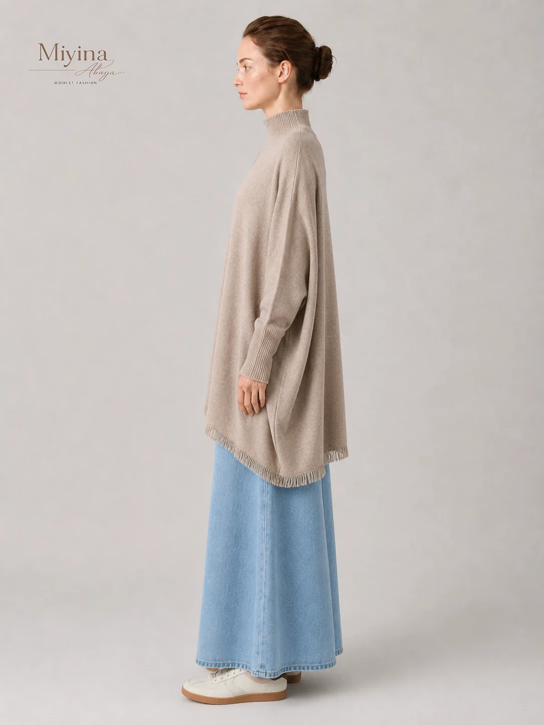 Miyina OEMODM Dreamy glow fringed knit sweater High neck Fringed details Woven knit fabric Supplier