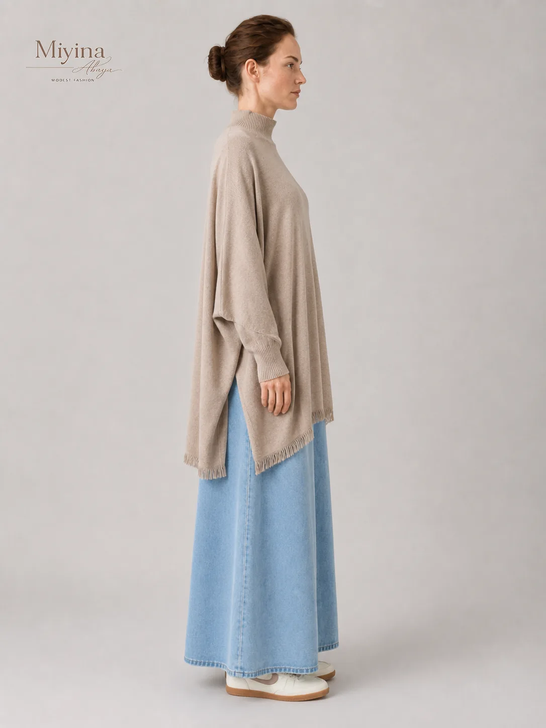 Miyina OEMODM Dreamy glow fringed knit sweater High neck Fringed details Woven knit fabric Supplier