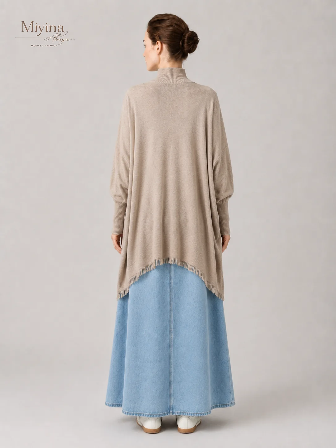 Miyina OEMODM Dreamy glow fringed knit sweater High neck Fringed details Woven knit fabric Supplier