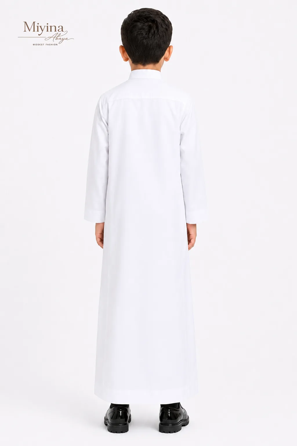 Miyina OEMODM Embroidered Kids Thobe White Durable Fabric Withstands Repeated Washing Maintaining Texture And Structure Supplier-sku3