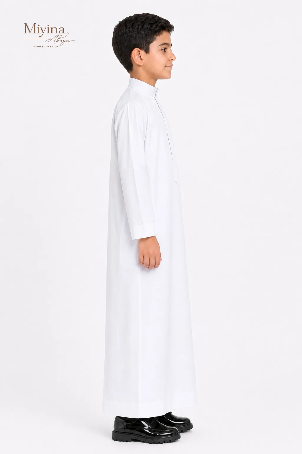 Miyina OEMODM Embroidered Kids Thobe White Durable Fabric Withstands Repeated Washing Maintaining Texture And Structure Supplier-sku4