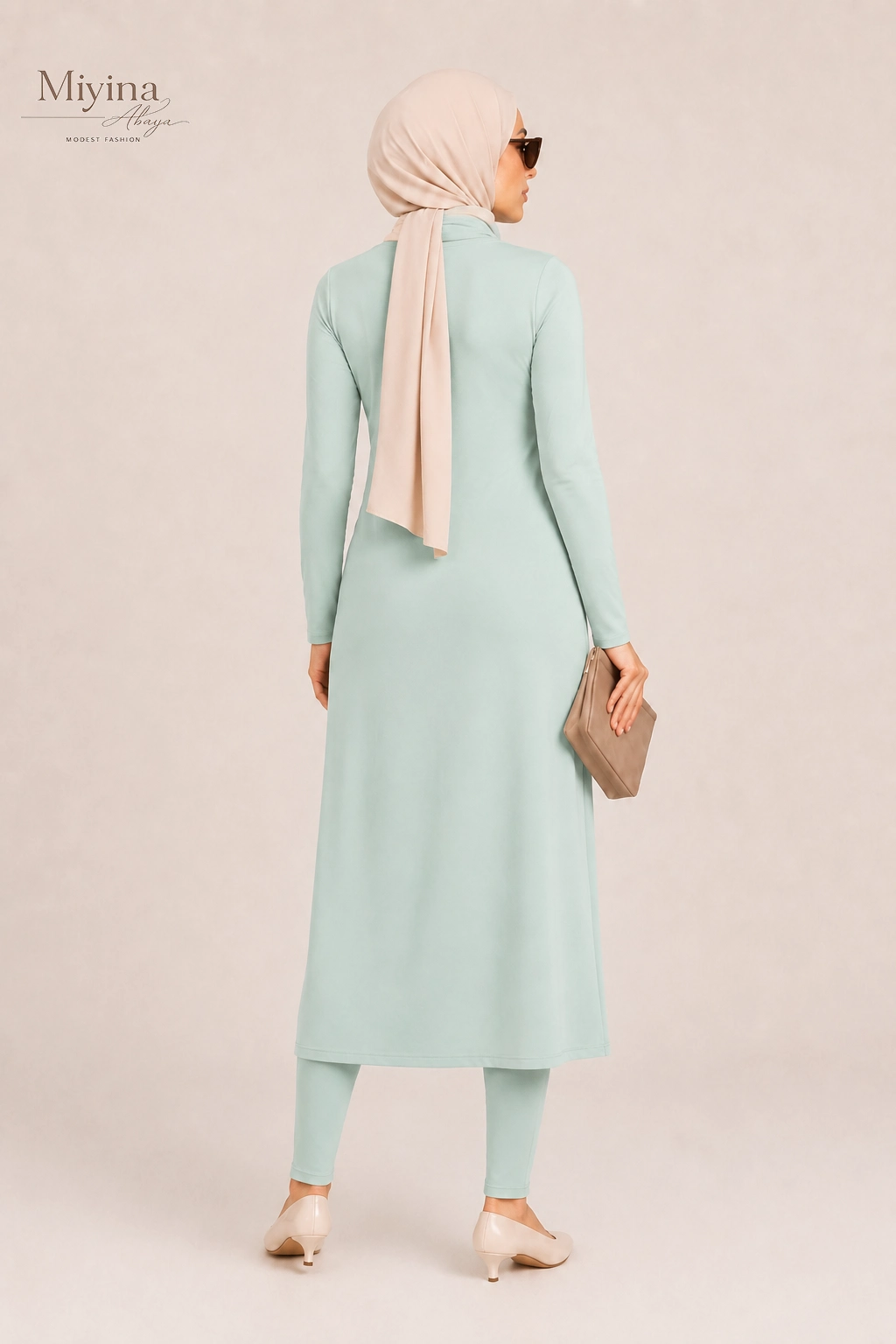 Miyina OEMODM Essential Swim Dress Aqua Gray Manufacturer Custom Lightweight Quick-Drying Materials Zipper Closure Islamic Manufacturer