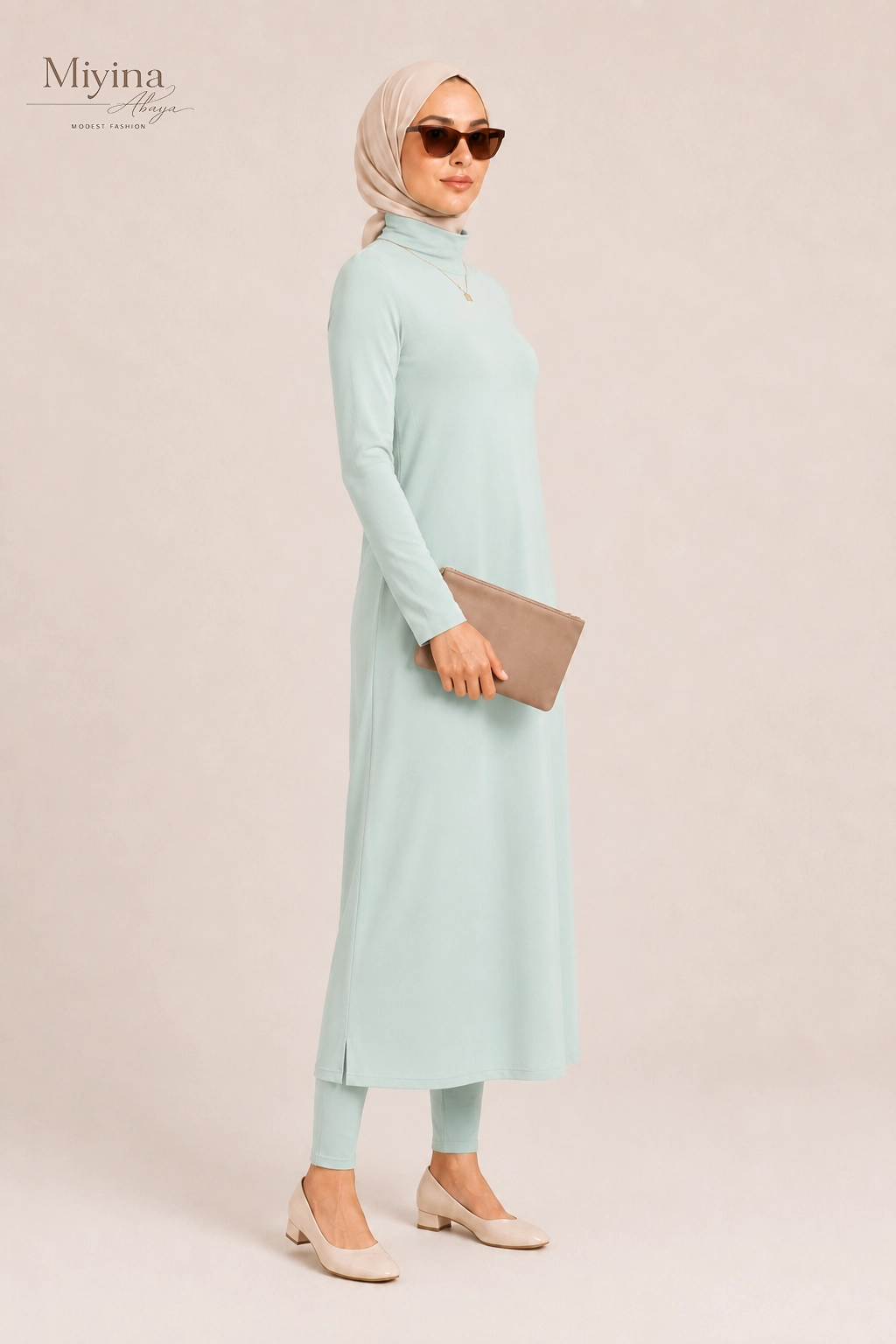 Miyina OEMODM Essential Swim Dress Aqua Gray Manufacturer Custom Lightweight Quick-Drying Materials Zipper Closure Islamic Manufacturer