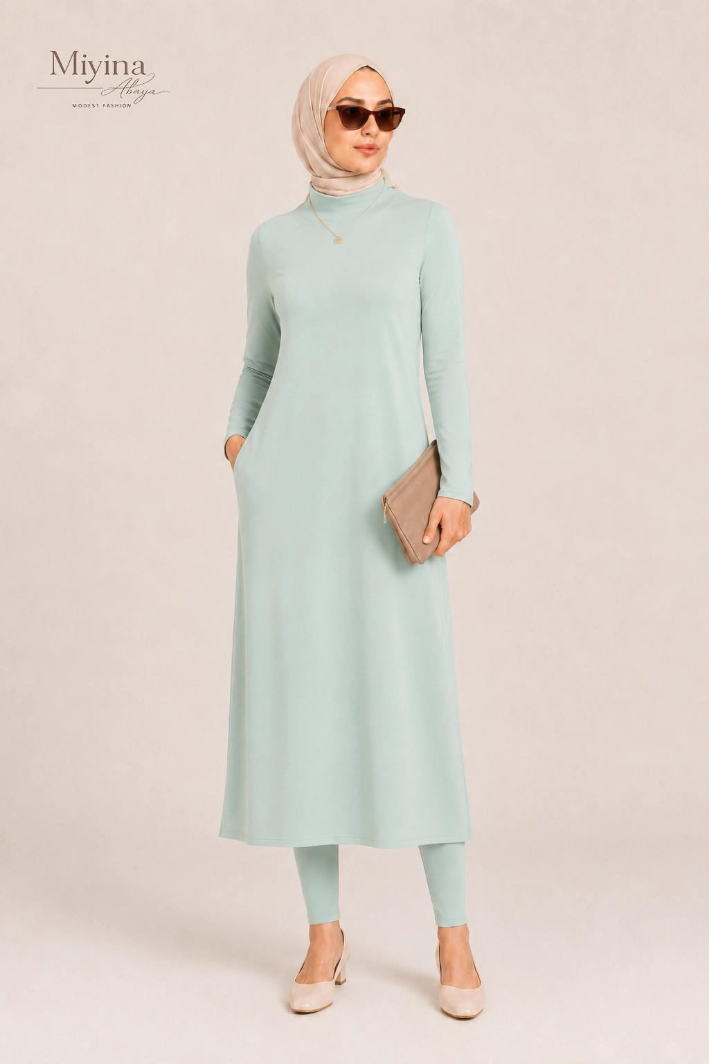 Miyina OEMODM Essential Swim Dress Aqua Gray Manufacturer Custom Lightweight Quick-Drying Materials Zipper Closure Islamic Manufacturer