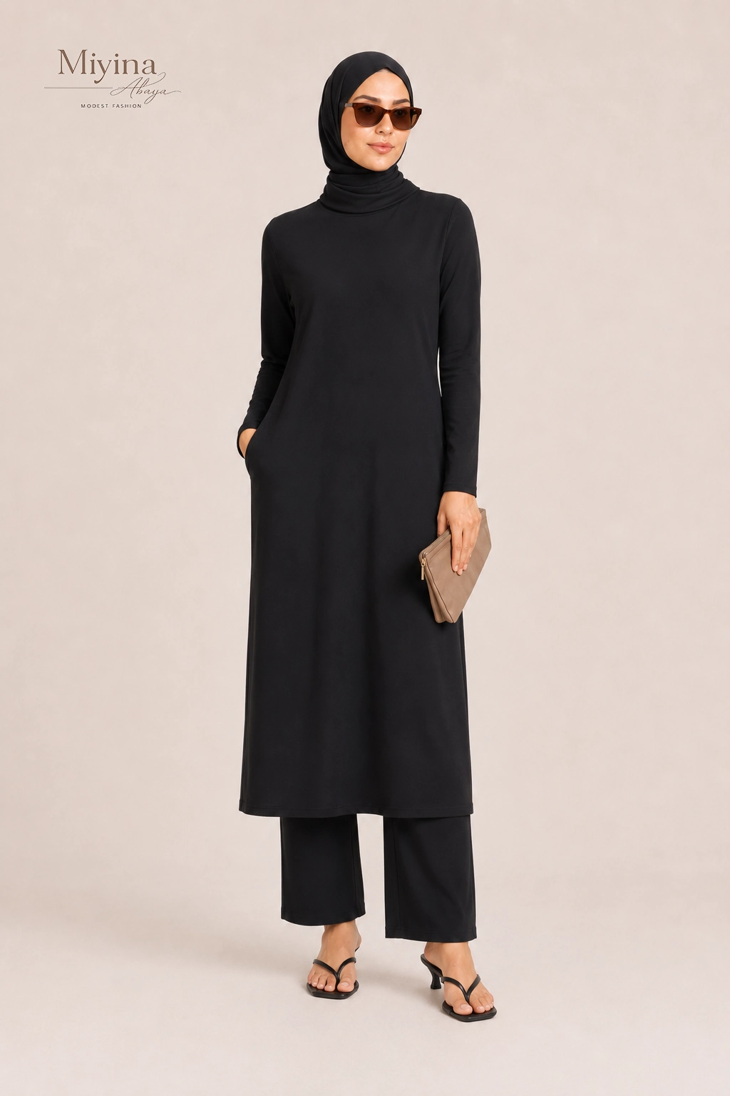 Miyina OEMODM Essential Swim Dress Black Manufacturer Custom Lightweight Quick-Drying Materials Zipper Closure Islamic Manufacturer