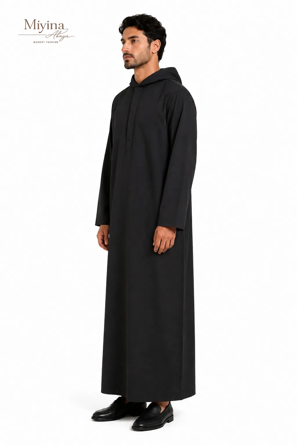 Miyina OEMODM GHASAQ Thobe Embodies Power Without Performance Deep Black Shade Whispers Authority Supplier-sku1