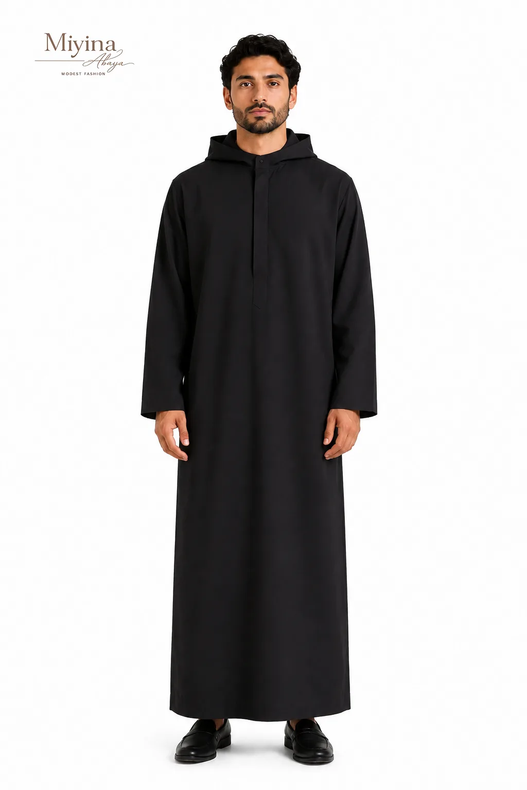 Miyina OEMODM GHASAQ Thobe Embodies Power Without Performance Deep Black Shade Whispers Authority Supplier-sku2