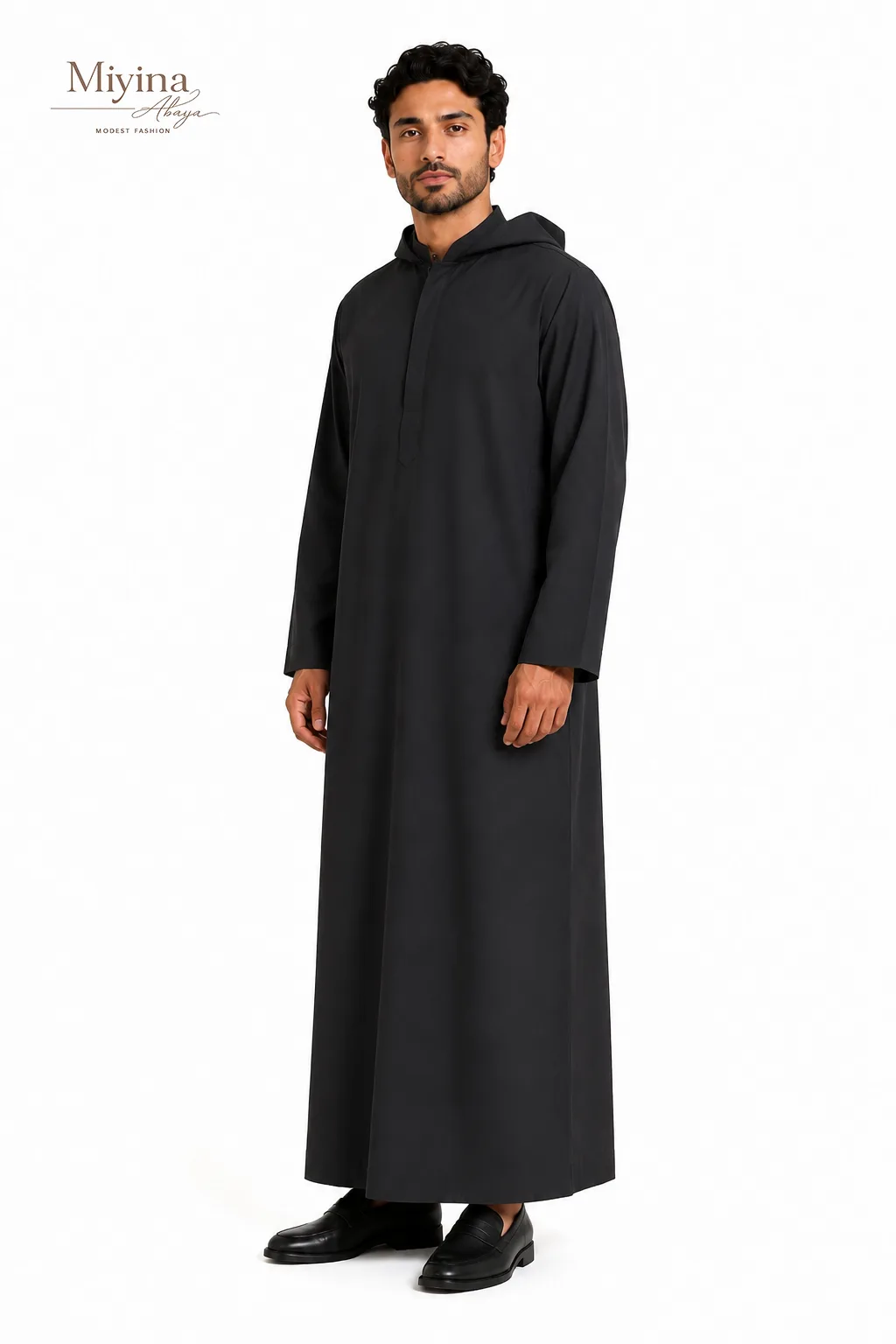 Miyina OEMODM GHASAQ Thobe Embodies Power Without Performance Deep Black Shade Whispers Authority Supplier-sku3