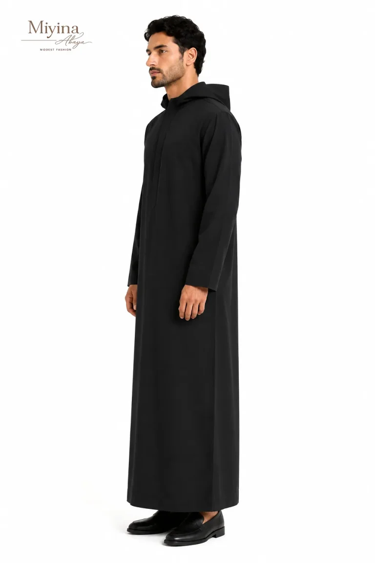 Miyina OEMODM GHASAQ Thobe Embodies Power Without Performance Deep Black Shade Whispers Authority Supplier-sku4