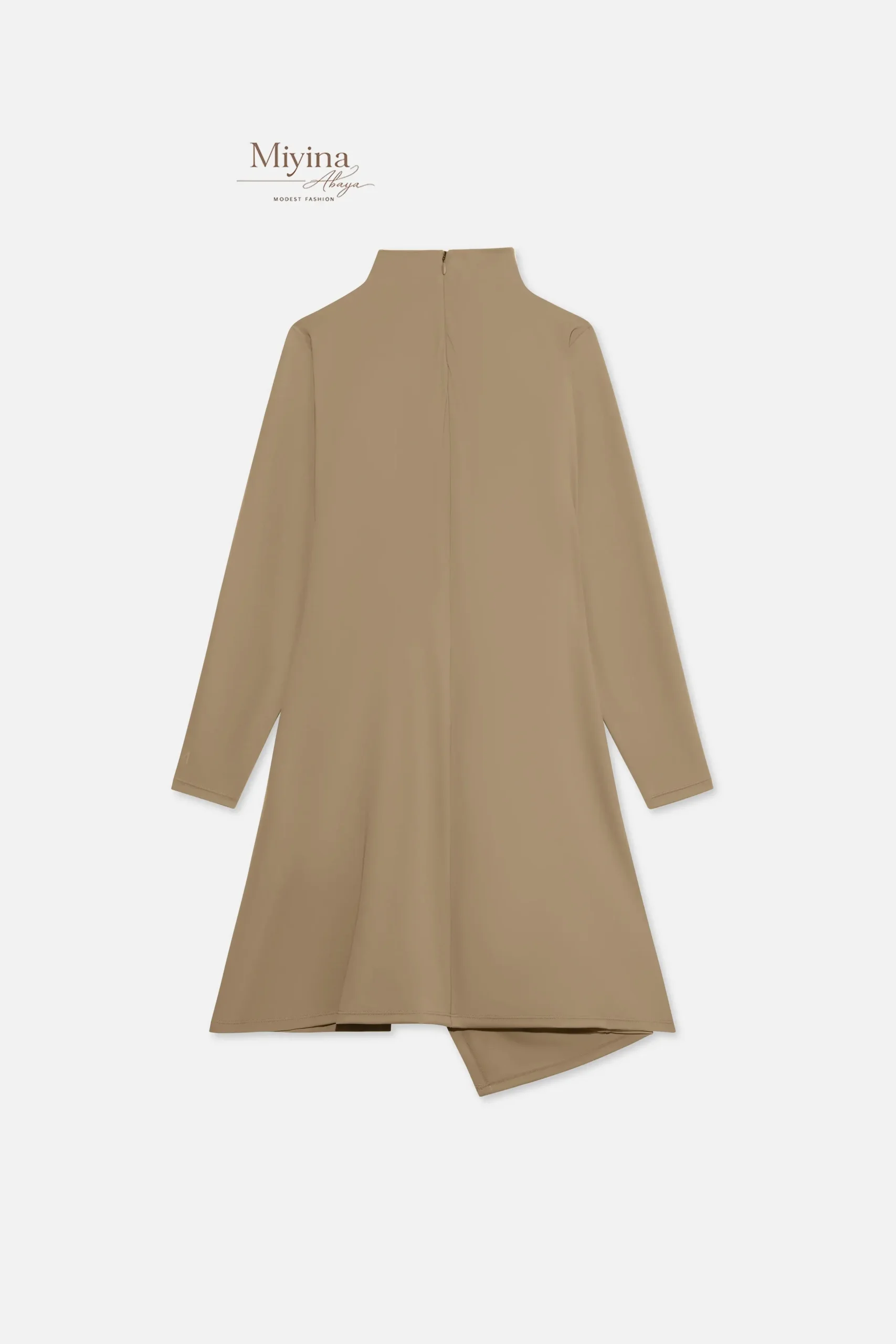 Miyina OEMODM Gathered Swim Dress Brown Clay Manufacturer Custom Buckle Detail Premium Swim Jersey Fabric Islamic Manufacturer