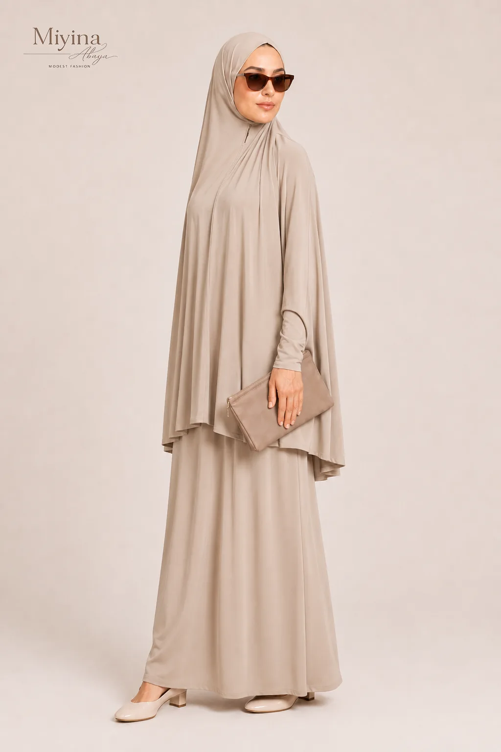 Miyina OEMODM Jersey Khimar with Skirt Prayer Abaya Set Sand Dune Manufacturer Custom Soft Breathable Jersey Islamic Manufacturer