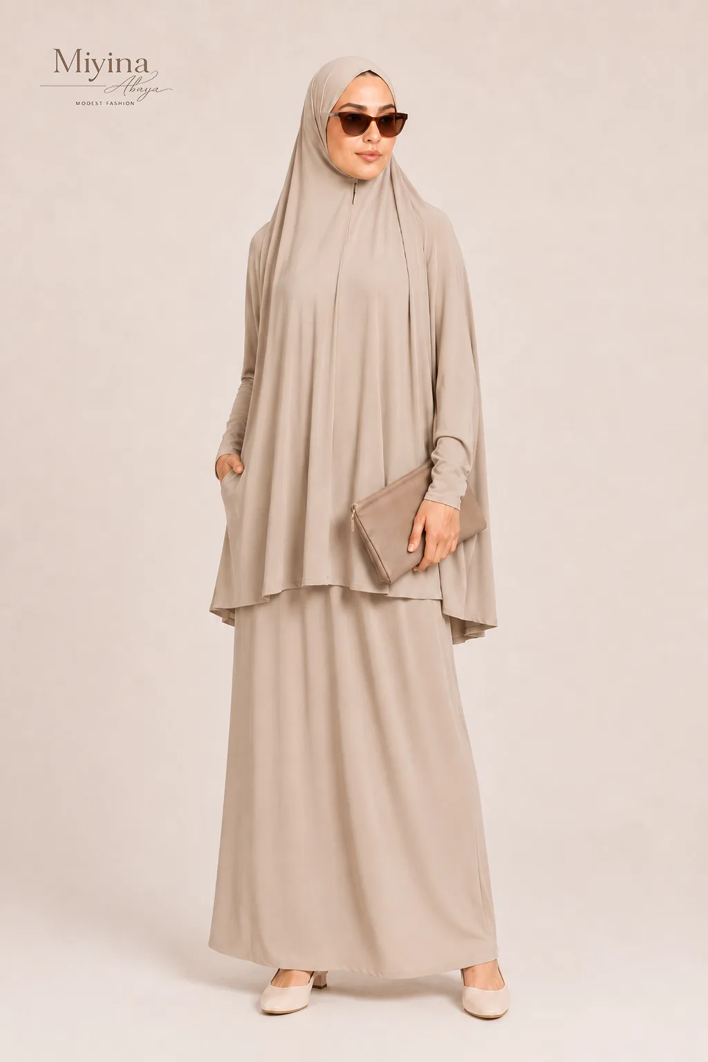 Miyina OEMODM Jersey Khimar with Skirt Prayer Abaya Set Sand Dune Manufacturer Custom Soft Breathable Jersey Islamic Manufacturer