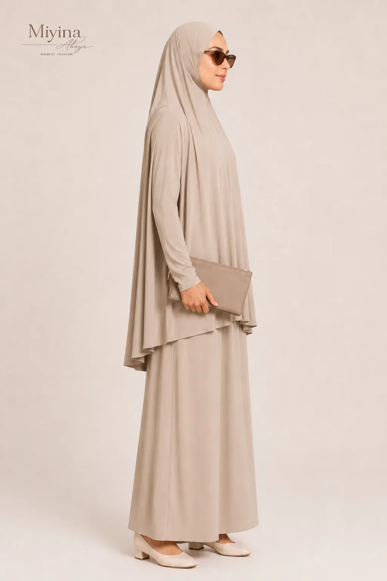Miyina OEMODM Jersey Khimar with Skirt Prayer Abaya Set Sand Dune Manufacturer Custom Soft Breathable Jersey Islamic Manufacturer