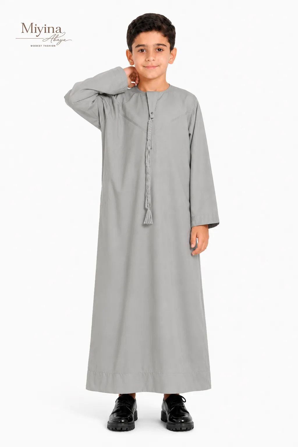 Miyina OEMODM Junior Boys Premium Emirati Thobe - Khaki Grey Supplier-sku2