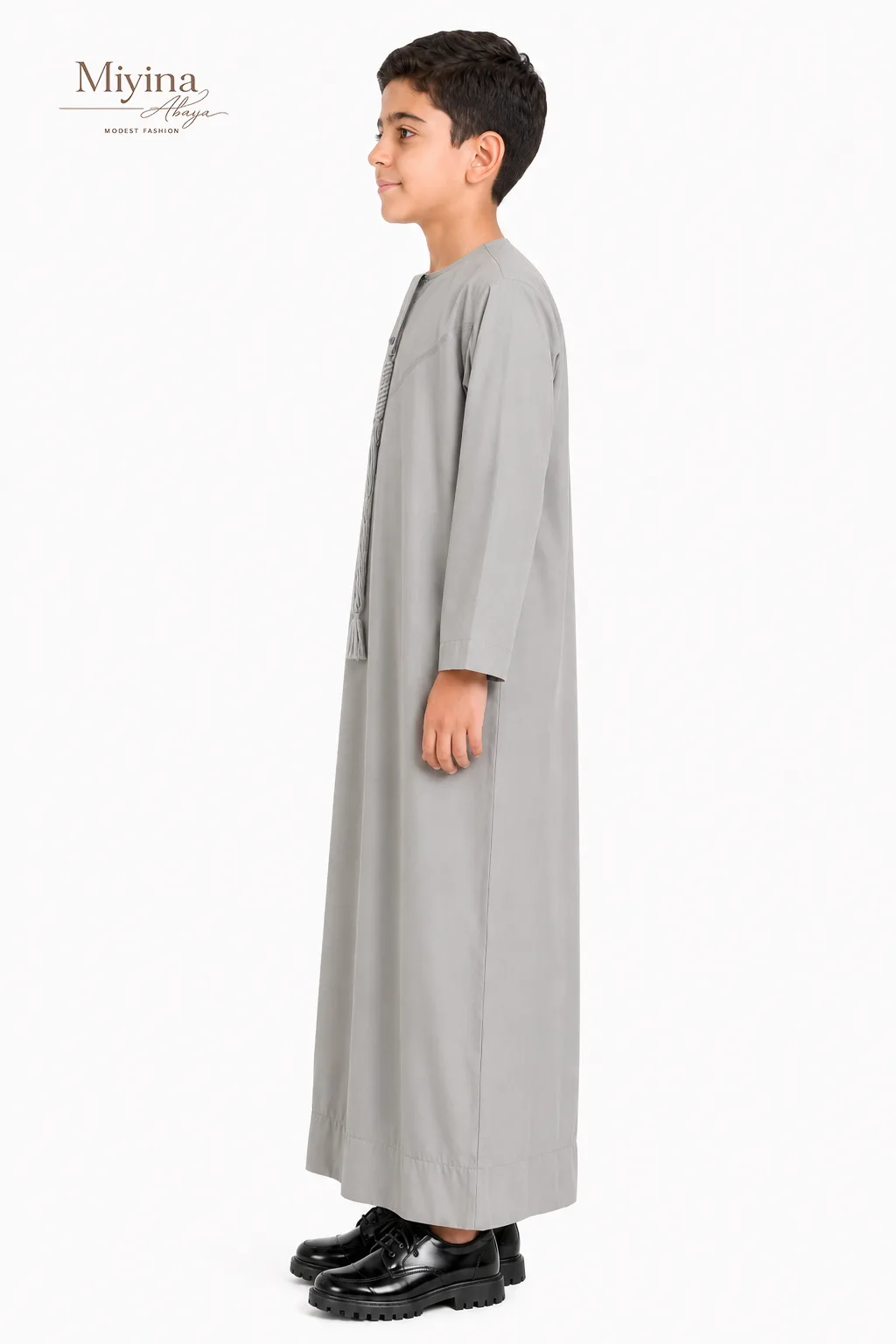 Miyina OEMODM Junior Boys Premium Emirati Thobe - Khaki Grey Supplier-sku3