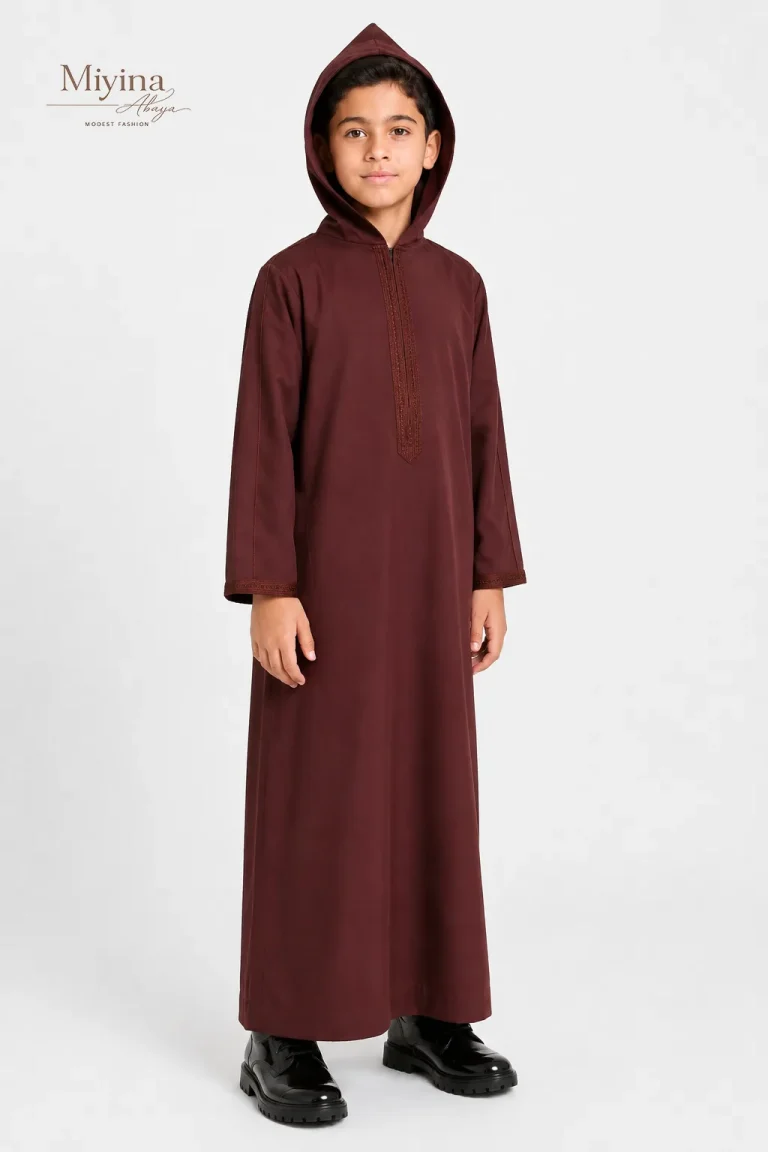 Miyina OEMODM Junior Boys Premium Moroccan Thobe with Hood - Mahogany Dusk Supplier-sku2