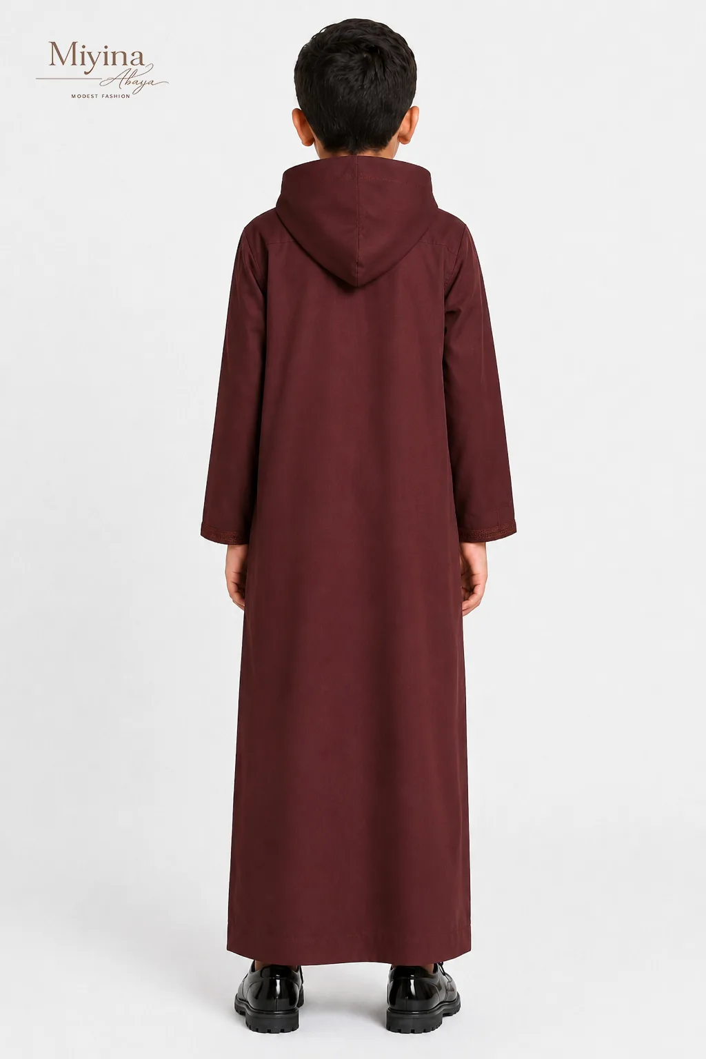 Miyina OEMODM Junior Boys Premium Moroccan Thobe with Hood - Mahogany Dusk Supplier-sku5